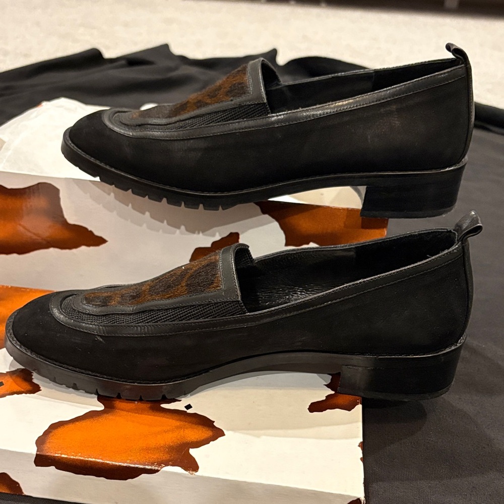 Donald J. Pliner Black and Brown Slip-Ons